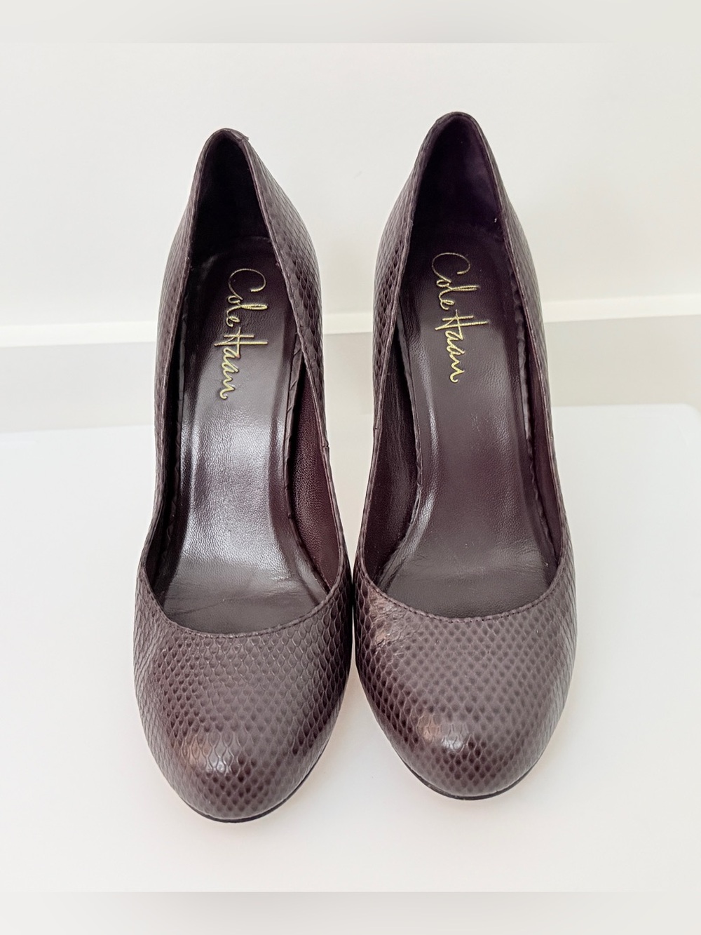 Cole Haan Dark Brown Textured Leather Pumps